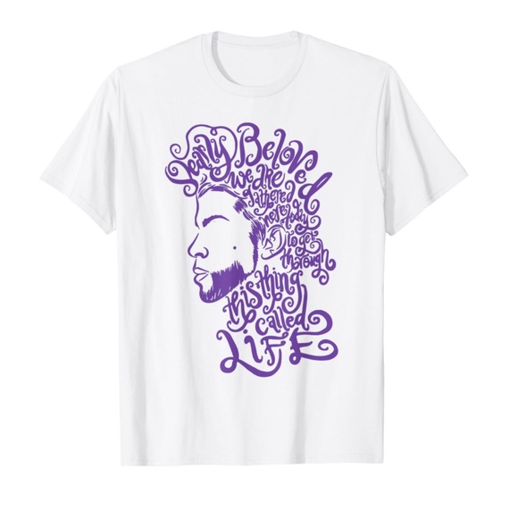 New White Purple Prince Silhouette Dearly Beloved We Are Gathered Here T-Shirt - Picture 1 of 6